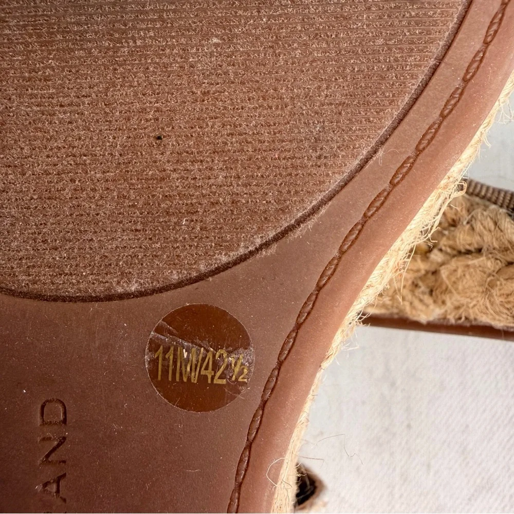 Lucky Brand wedge sandals black and tan canvas